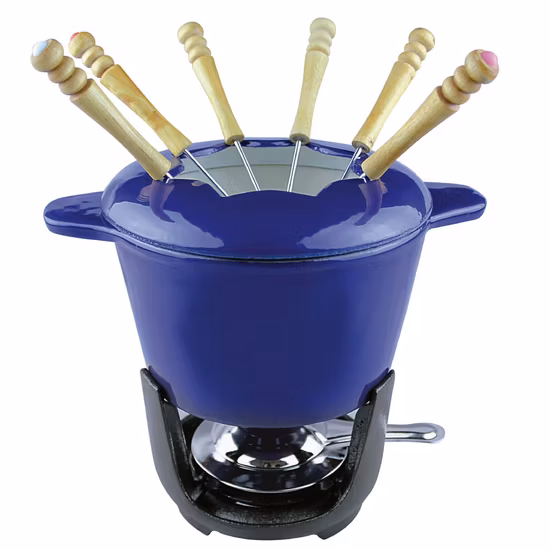 Käsefonduetopf aus Gusseisen, 17 cm Durchmesser, mit Gabeln und Rechaud-Hot Pot für Käseschokolade